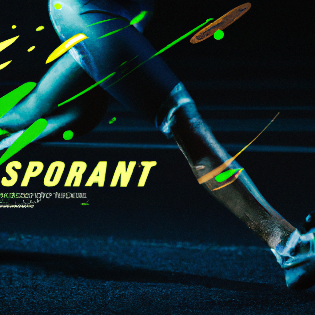 Athlete sprinting on stadium track with wearable HUD overlay